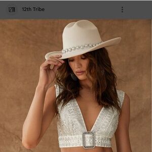 The 12th Tribe White Crystal-Embellished Belted Western top